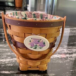 Longaberger Lilac Basket with Purple Floral Ceramic Medallion